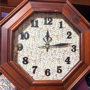 Vintage Wooden Wall Clock with Floral Background